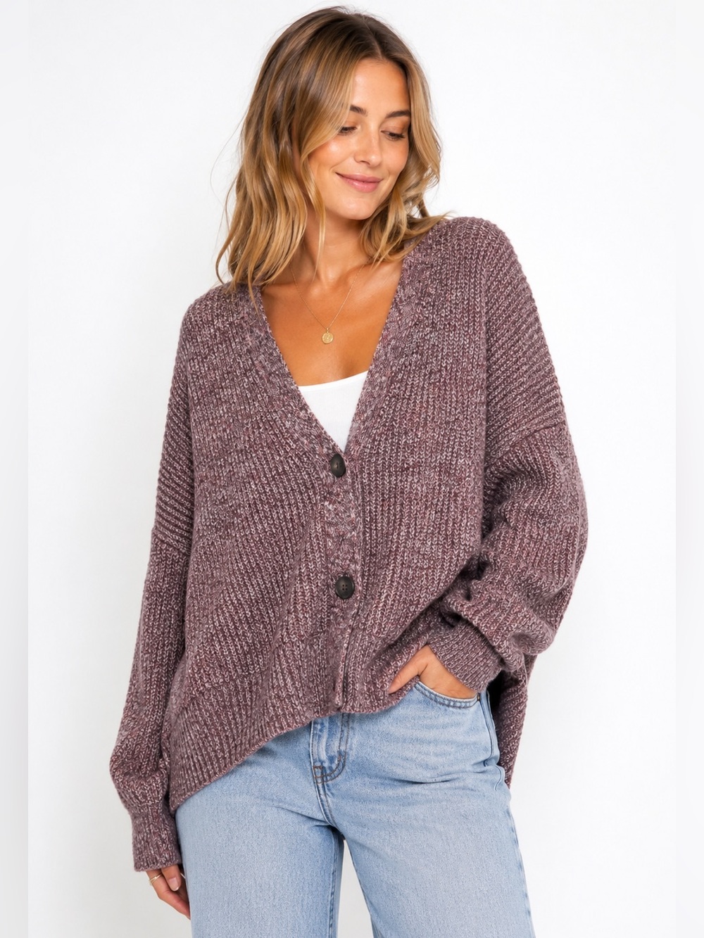 NWT Michael Stars Marled Knit Cardigan XL Oversized Chunky Button Front Sweater